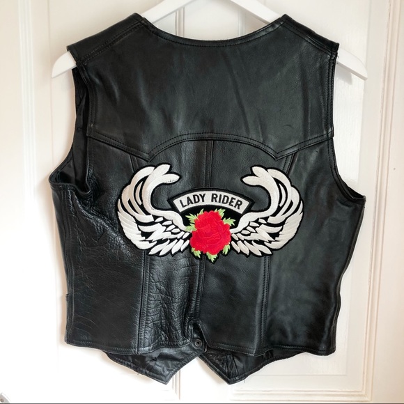 Vintage Jackets & Blazers - Black Leather Biker Vest Vanguard Lady Rider